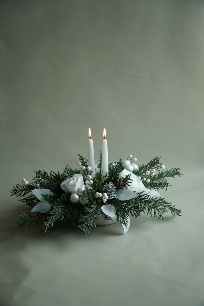 Artificial/Faux Holiday White/Silver Berry Centrepiece - Beaudry Flowers