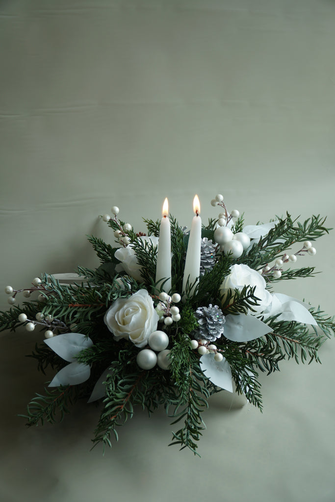 Artificial/Faux Holiday White/Silver Berry Centrepiece - Beaudry Flowers
