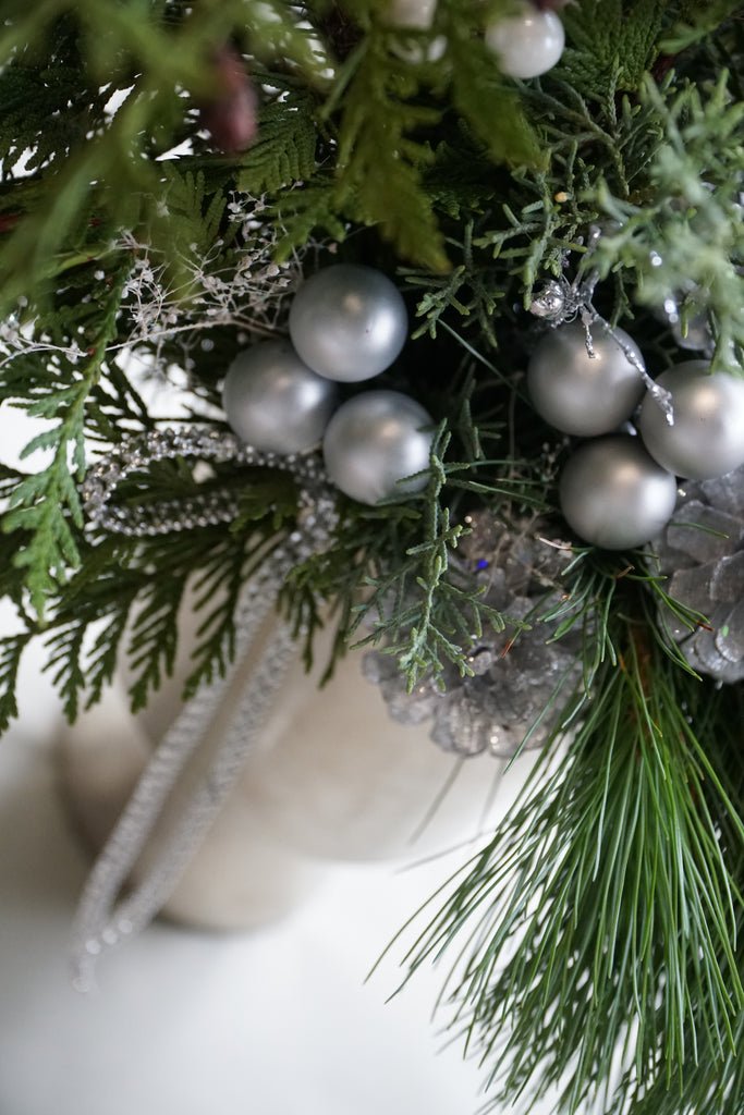 The Pearly Silver Holiday Centrepiece - Beaudry Flowers