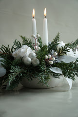 Artificial/Faux Holiday White/Silver Berry Centrepiece - Beaudry Flowers