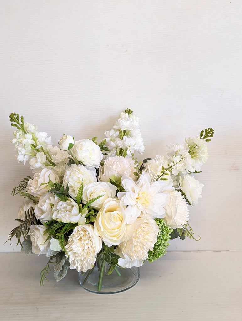 Faux & Silk Vase Cream White Arrangement - Beaudry Flowers
