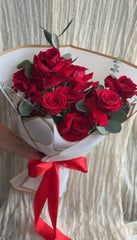 Modern & Reflexed Dozen Red Rose Hand tied Bouquet - Beaudry Flowers