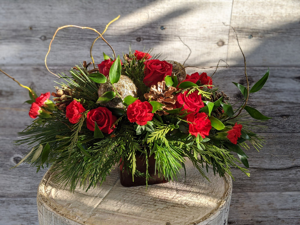 Red Cube Holiday Arrangement - Beaudry Flowers