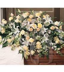 Casket Spray Half Spray Styled with White - Ivory Cream Flowers - Beaudry Flowers