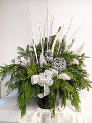 White & Silver Holiday Planter Insert - Beaudry Flowers