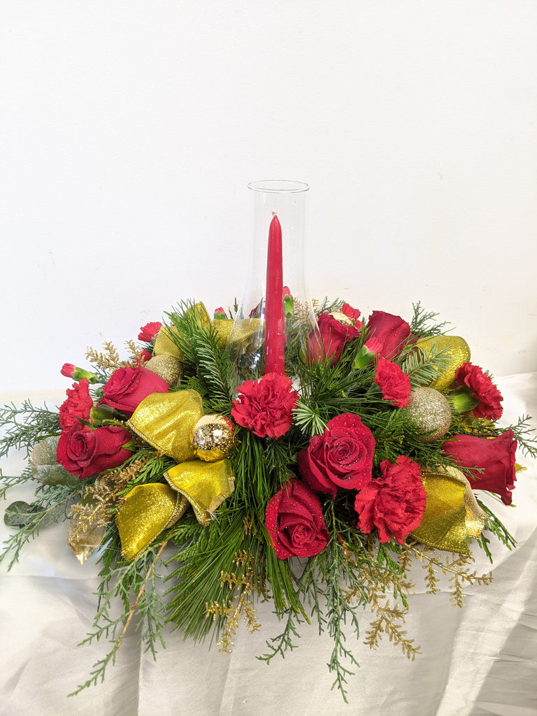 Golden Rouge Hurricane Centrepiece - Beaudry Flowers