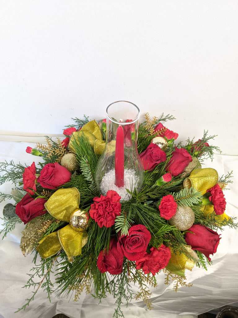 Golden Rouge Hurricane Centrepiece - Beaudry Flowers