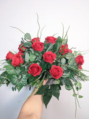 Artificial & Silk Red Rose Headstone - Beaudry Flowers