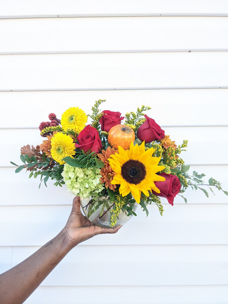 Fishbowl Pumpkin Arrangement - Beaudry Flowers