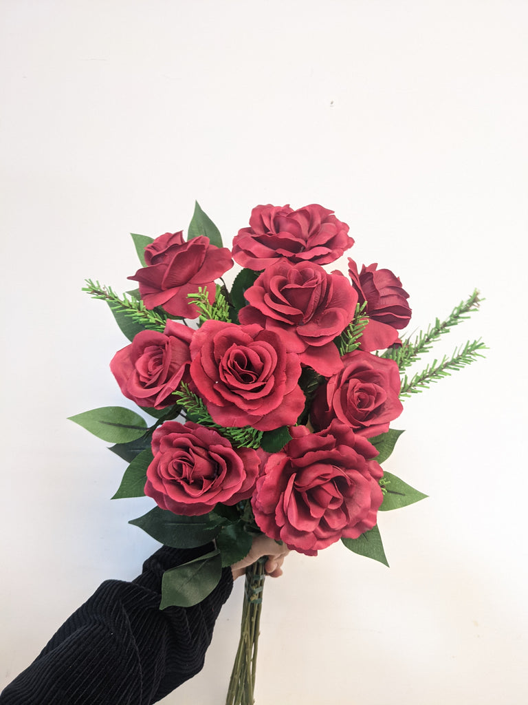 Artificial & Silk Red Rose Hand Tied Bouquet - Beaudry Flowers