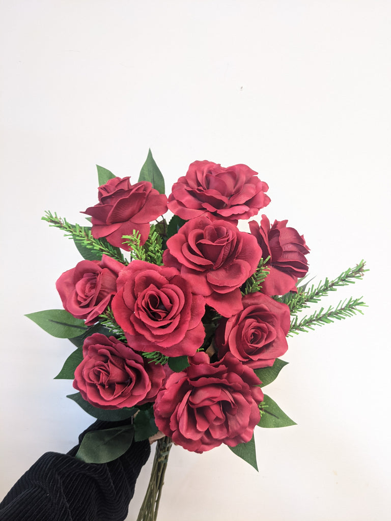 Artificial & Silk Red Rose Hand Tied Bouquet - Beaudry Flowers