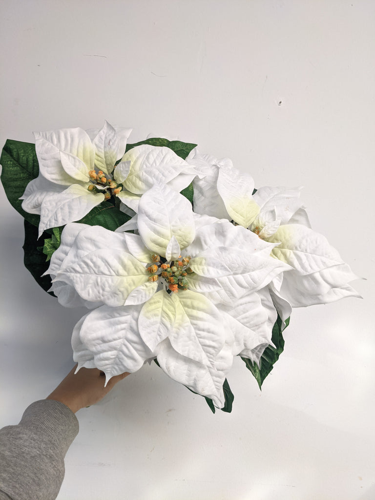 18" White Faux Poinsettia Bush - Beaudry Flowers