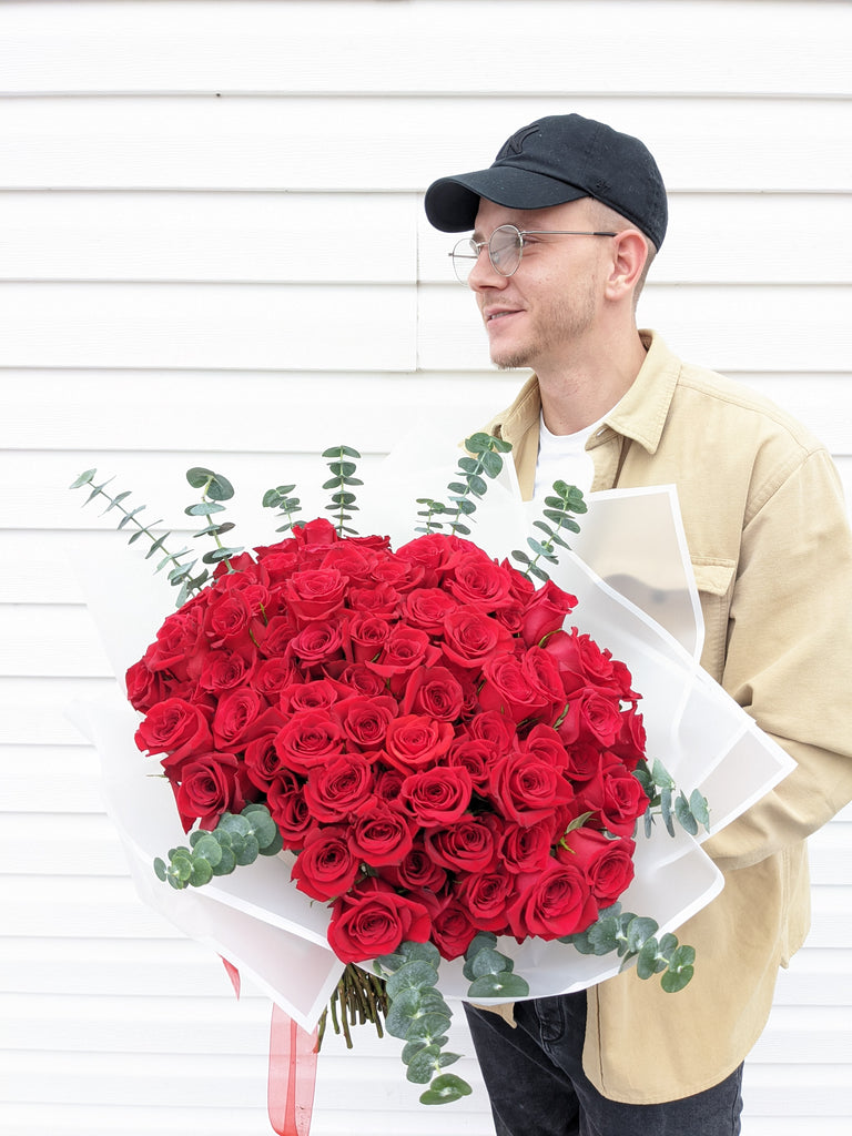 100 Premium Red Roses - Beaudry Flowers