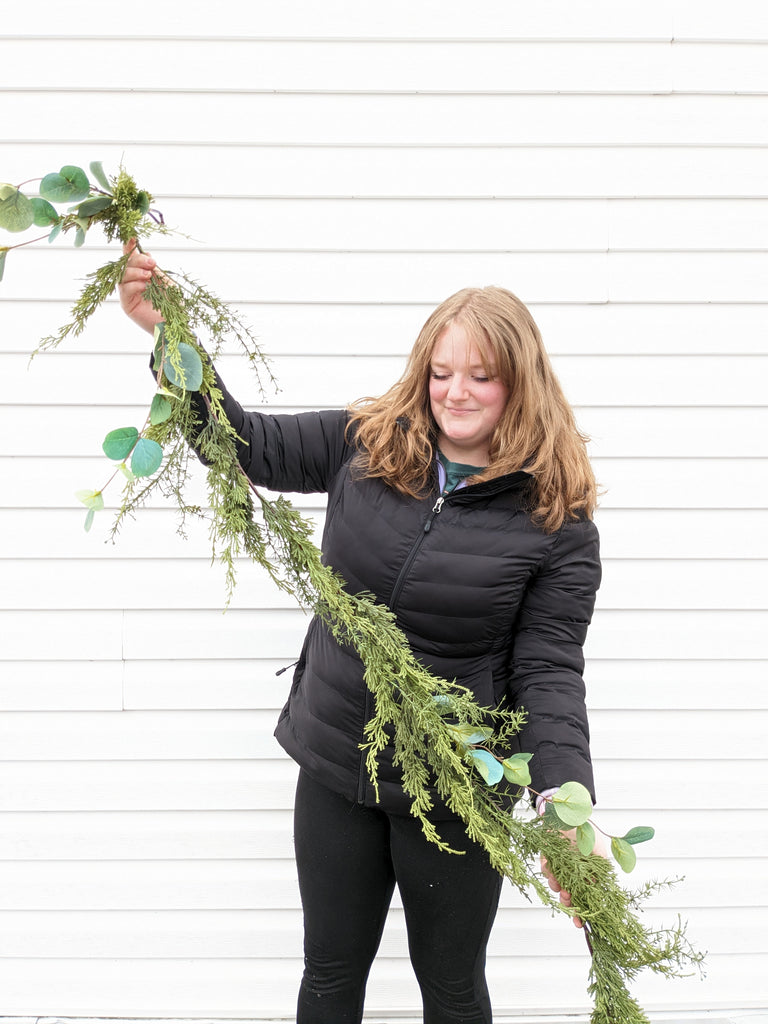 67" Faux Pine & Eucalyptus Garland - Beaudry Flowers