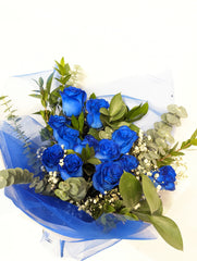 Royal Blue Dozen Rose Hand-Tied Bouquet - Beaudry Flowers